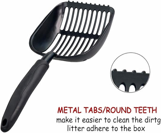 Cat Litter Scoops Latest Update Polishing Metal Cat Litter Scoop with Black, Solid Giant Aluminum Alloy Sifter Deep Shovel with TABS/Round Teeth Pet Kitty Litter Scooper