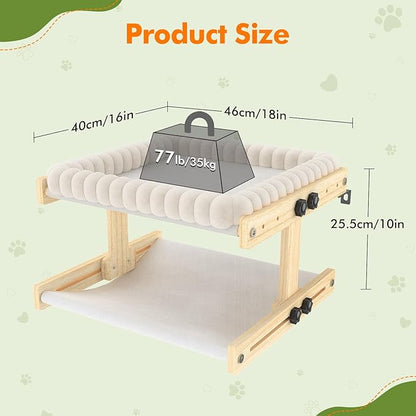 Cat Perch for Window XiaZ Cats Hammock Indoor Cat Bed for Window Adjustable Wooden Frame W/Soft Warm Plush-Lined Cushion Perfect for Bird Watching Sunbathing Space-Saving Easy Install Double Layer