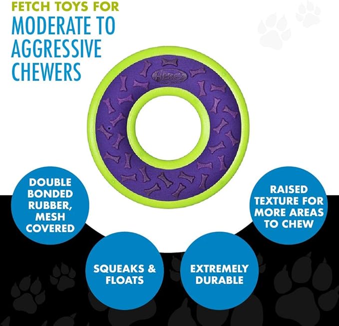 Hero Outer Armor, Fetch Ring Dog Toy, Floats & Squeaks, Purple