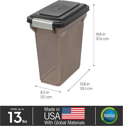 IRIS USA Dog Food Storage Container, Airtight Lid, Up to 13 Pounds Pet Food Storage, Versatile Pet Food Bin, Treats, BPA Free, Smoke