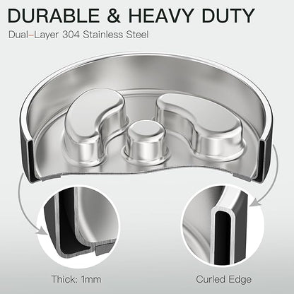 Slow Feeder Dog Bowl-1Cup for Small Puppy, Double-Layer 304 Stainless Steel Puzzle Bowl, Anti-Choking for Fast Eaters, Non-Slip Base, Dishwasher Safe [2Pack]