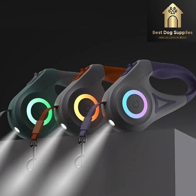 Best Dog Supplies Luminous Retractable Dog Leash with Front Safety Led Light - 5M/16ft 360°Tangle-Free Training Leash for Ultimum Freedom with Anti Slip Handle Dogs & Cats - Orange