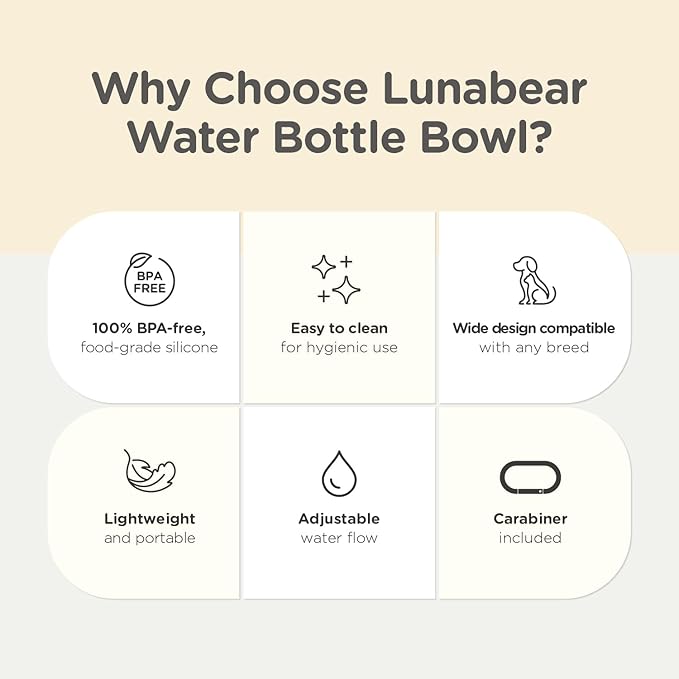 Portable Dog Water Bottle Bowl, for Travel, for Outdoor Activities, BPA Free Silicone Body, Easy to Clean, Dishwasher Safe, Carabiner Included (Brown)
