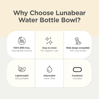 Portable Dog Water Bottle Bowl, for Travel, for Outdoor Activities, BPA Free Silicone Body, Easy to Clean, Dishwasher Safe, Carabiner Included (Brown)