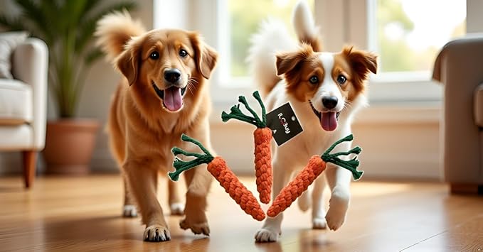 Durable Dog Chew Toys – 3 Carrot Dog Toy and Rope Chew Toys, Interactive Carrot Toy for Teething, Small and Medium Breeds, Tough Chew Toy for Training and Dental Health.