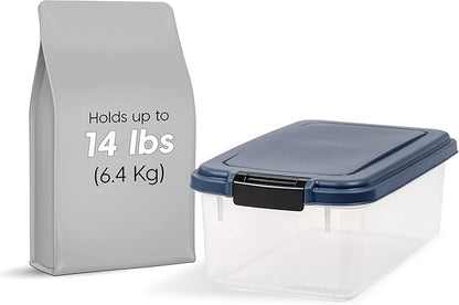 IRIS USA Airtight Dog Food Storage Container, Up to 14 lbs, Dog Cat Bird and Other Pet Food Treats Storage Bin, Dog Cat Wet Food Cans, Keep Fresh, BPA Free, Stackable, Navy