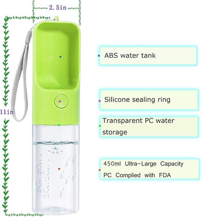 Sofunii Dog Water Bottle for Walking, Portable Pet Travel Water Drink Cup Mug Dish Bowl Dispenser, Made of Food-Grade Material Leak Proof & BPA-Free - 15oz Capacity (Green) …