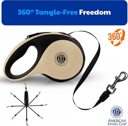 American Kennel Club Heavy Duty Retractable Dog Leash, 16.4ft, Tangle-Free, Ergonomic Grip, One-Hand Brake, for Medium & Large Dogs up to 110 lbs Tan