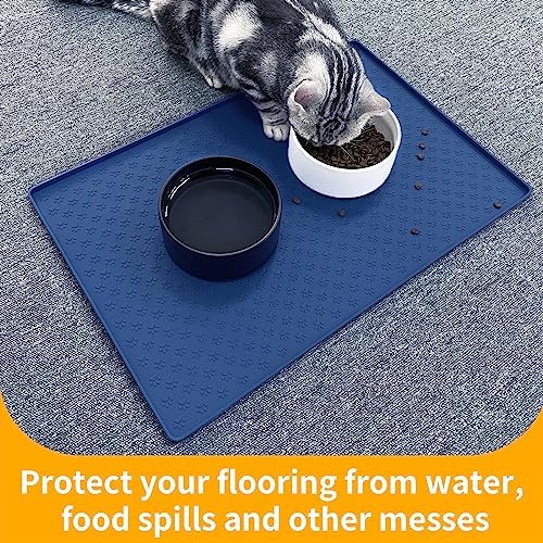Ptlom Silicone Pet Placemat for Dog and Cat, Waterproof Non-Slip Pet Feeding Bowl Mats for Food and Water, Small Medium Large Tray Mat Prevent Residues from Spilling to Floor, Navy Blue, 24.5" 16.5" - Image 5