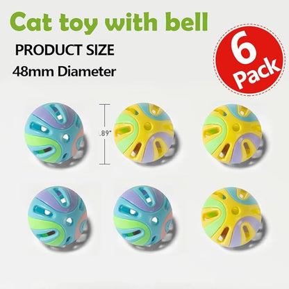 Colorful Cat Toy Balls with Bell 6PCS, Interactive Hollow Design, Plastic, Training Exercise Toy(2 in 1 B2+P2)