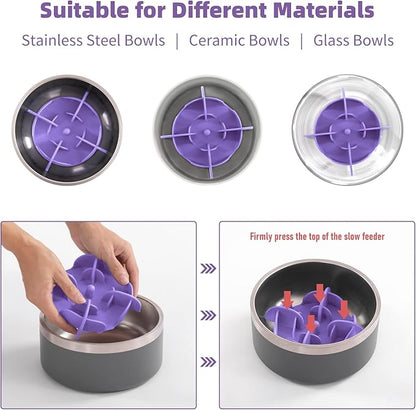 Jaoul Slow Feeder Dog Bowls Insert, 5.4 Inch Cuttable Slow Feeder Insert with 17 Octopus Suction Cups for Small Size Dog Food Bowl (Small, Purple)