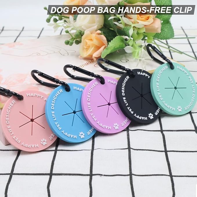 2 Colors Dog Poop Bag Holder, Waste Bag Holder with Carabiner Clip, Hands Free Poop Bag Carrier for Leash, Pet Waste Bag Dispenser for Dog Walking Accessory (Black, Green)