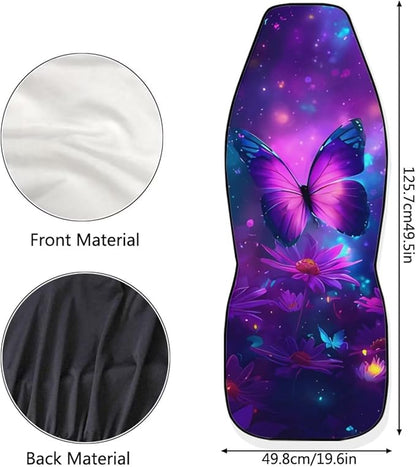 Purple Butterfly Flower Car Seat Covers Full Set for Women, Universal Seat Protector for SUV Truck Van Sedans Cars, Floral Auto Seat Protectors Car Accessories