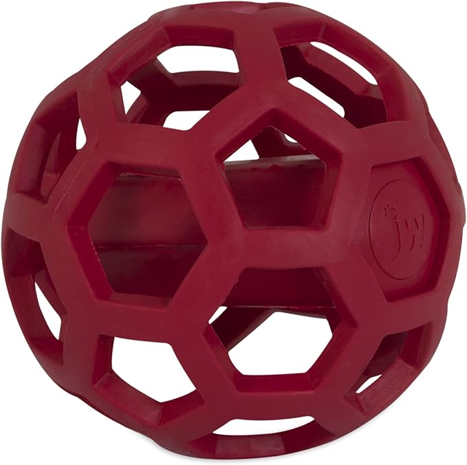 JW Pet HOL-ee Giggler Dog Toy Puzzle Ball, Natural Rubber, Medium (4.5 Inch Diameter), Red (Pack of 2)