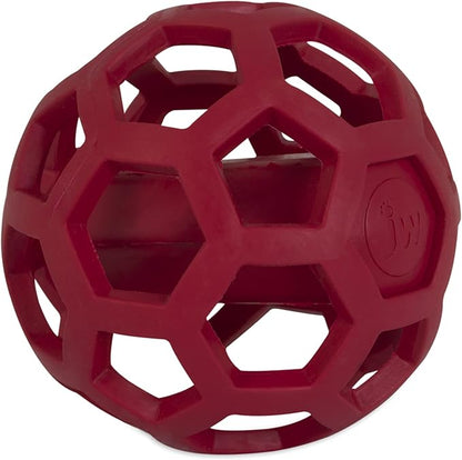 JW Pet HOL-ee Giggler Dog Toy Puzzle Ball, Natural Rubber, Medium (4.5 Inch Diameter), Red (Pack of 2)