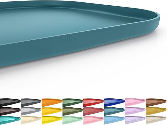 Silicone Pet Feeding Mat with Raised Edge for Food and Water, Dog Bowl Mats, Cat Bowls Placemat with High Lip for Floor Waterproof, Rubber Tray for Cats and Dogs 19 x 12 x0.7 Slate Blue