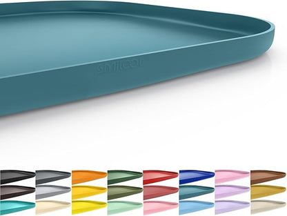 Silicone Pet Feeding Mat with Raised Edge for Food and Water, Dog Bowl Mats, Cat Bowls Placemat with High Lip for Floor Waterproof, Rubber Tray for Cats and Dogs 19 x 12 x0.7 Slate Blue
