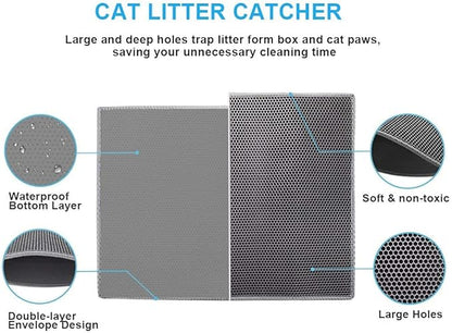 Pieviev Cat Litter Mat Double Layer Waterproof Urine Proof Trapping Mat 1 Pack (Gray, 30x24 Inch (Pack of 1))