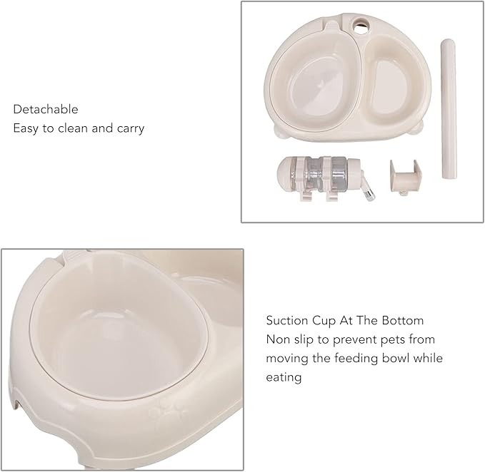 Standing Pet Water Dispenser, Automatic Pet Drinking Feeder, Automatic Cat Dog Waterer with Food Bowl, Height Adjustment, Portable and Detachable, Non Slip Base