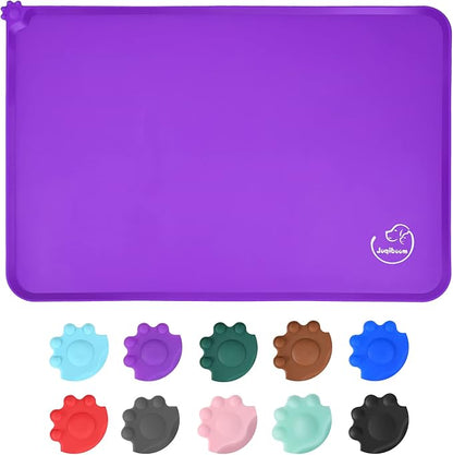 Silicone Waterproof Dog Cat Pet Feeding Mats, Non Slip, Easy Clean Pet Dog Cat Bowl Mats Placemat (18.5" x 11.5") Purple