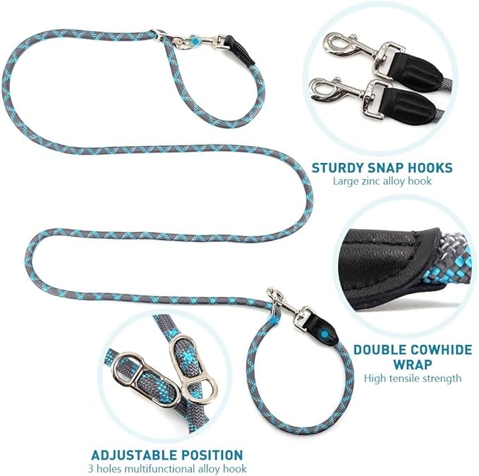 Pawstrip Hands Free Multifunctional Dog Leash - Reflective Waist Leash for Dog Walking & Training - Adjustable Crossbody Nylon Double Leashes for Small to Large Dogs