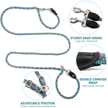 Pawstrip Hands Free Multifunctional Dog Leash - Reflective Waist Leash for Dog Walking & Training - Adjustable Crossbody Nylon Double Leashes for Small to Large Dogs