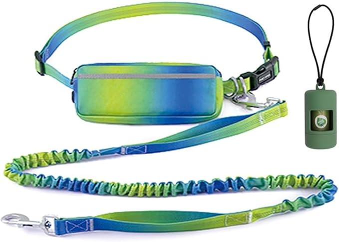 Hands-Free Zipper Pouch Dog Leash 4-6 Foot Elastic Waist Leash Suitable for Medium to Large Dogs Dual-Layer Cushioned Handle & Jogging Dual-Use Design(Blue)