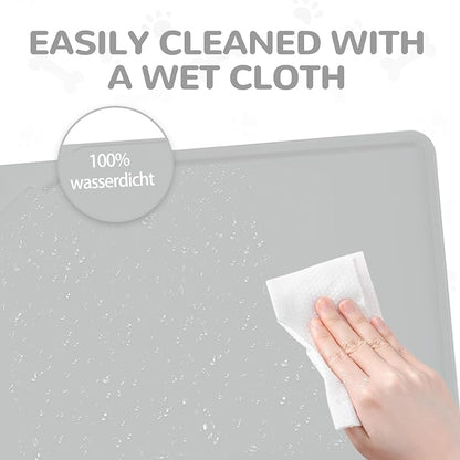 Waterproof Raised Edge BPA Free Silicone Pet Feeding Mat-Multiple Colors，Dog Cat Food Mats Contain Spills Protects Floors, Placemats for Cats and Dogs Water Bowl, Pets Accessories 22x15 Gray