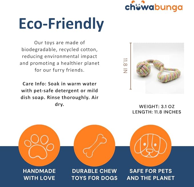 Tug of War Dog Toy 12 Inch Eco Cotton Interactive Dog Rope Toy with Grip Handle & Rope Tug Ball with Natural, Non-Toxic Dyes Tug Toy for Medium & Small Dogs (Rainbow)