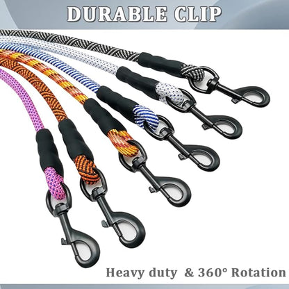 MayPaw Heavy Duty Rope Dog Leash, 6FT Nylon Pet Leash, Soft Padded Handle Thick Lead Leashes for Large Medium Dogs Walking Training (Orange Black line, 1/2" * 6')