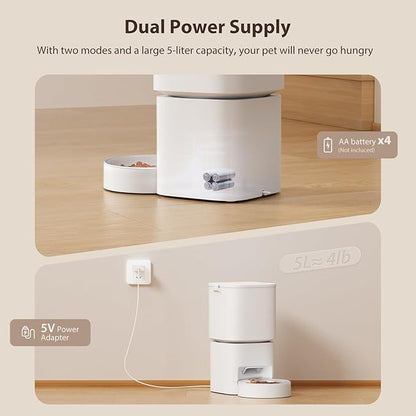 Automatic Cat Feeder with WiFi-5Ghz, APP Control Timed Cat Dry Food Dispenser with Remote Feeding, 5L Auto Pet Feeder up to 10 Meals 1-15 Portion Control Per Day, Auto Dog Feeders for Cats Dog