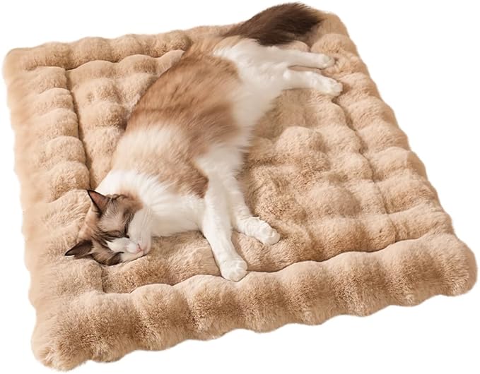 Cat Bed Mat, Soft Plush Faux Fur Kneading Pet Bed, Machine Washable Cat Sleeping Pad for Indoor Cats & Kittens, Non-Slip Fluffy Cat Rug for Couch Sofa Floor, 23x15 Inch Coffee