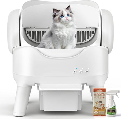 RPZ Automatic Self-Cleaning Cat Litter Box for Large Cats & Multi-Cat Homes, Smart Electric Auto Cleaning Litter Box with Litter Mat & 2 Cleaning Solutions, Ideal for Busy Homes & Apartments
