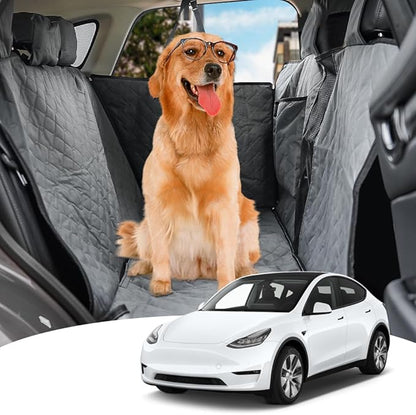 BEERTE Dog Car Seat Cover Fit for Tesla Model Y 2020-2024 Oxford Waterproof Scratchproof Dog Car Seat Cover for Back Seat Pet Seat Cover for Dogs Car Hammock with Mesh Window (Black Green)