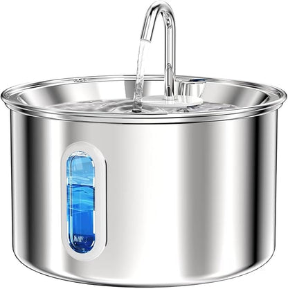 Stainless Steel Cat Water Fountain, Corded 3L/101oz Pet Water Fountain, Dog Waterer with Quiet Pump and 4-Layer Filtration for Cats and Dogs