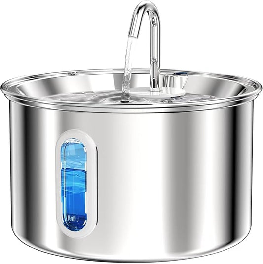 Stainless Steel Cat Water Fountain, Corded 3L/101oz Pet Water Fountain, Dog Waterer with Quiet Pump and 4-Layer Filtration for Cats and Dogs