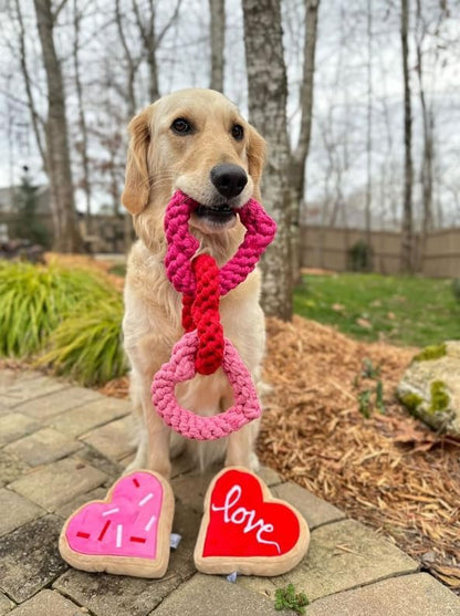 Midlee Interlocking Heart Rope Valentine Dog Toy - 6"- Pink Red Small Tug Toy