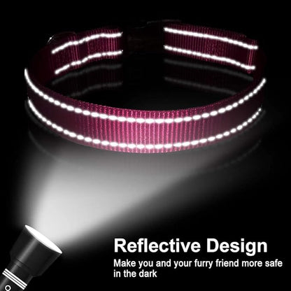 FunTags Reflective Dog Collar, Sturdy Nylon Collars for Medium Girl and Boy Dogs, Adjustable Dog Collar with Quick Release Buckle, Pink
