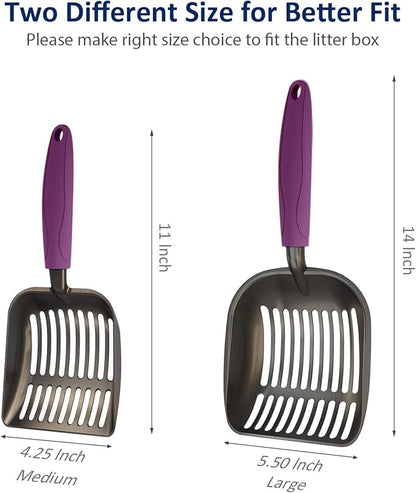WePet Cat Litter Scoop, Non-Stick Plated Aluminum Alloy Sifter, Kitty Durable Metal Scooper, Deep Shovel, Long Handle, Kitten Pooper Lifter, Size Medium, Coated Black Body with Violet Handle