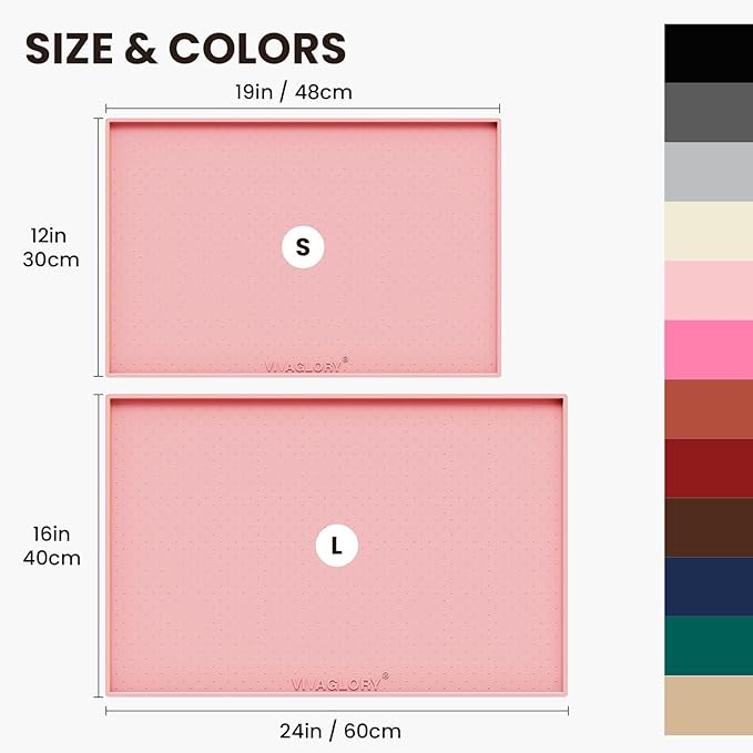 VIVAGLORY Dog Bowl Mat Grippymat Pet Food Mat, Waterproof Washable Nonslip Silicone for Pet & Cat, Food and Water Placemat with Lip & Raised Edges for Indoor Floor, S, Sakura Pink