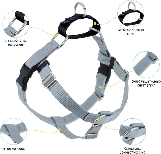 2 Hounds Design Freedom No Pull Dog Harness, Adjustable Harness, Easy Walking & Comfortable Control, Fits Small, Medium & Large Dogs, Solid Colors, Made in USA, 5/8" SM, Silver
