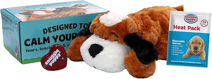 Snuggle Puppy Heartbeat Dog Toy for Puppies, Real-Feel Heartbeat, Calming Sleep Aid and Crate Training Comfort Toy with Heat Pack, Brown & White Beagle