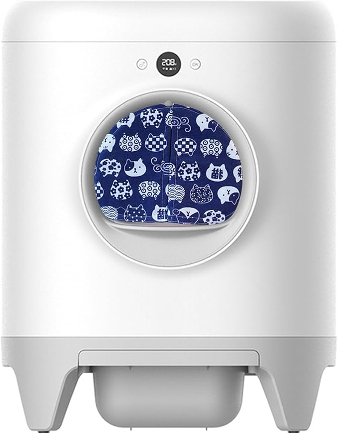 Curtain for Self Cleaning Cat Litter Box,Reduces Cat Litter Bounce, Stops Odors from The Litter Box Self Cleaning (Blue White)