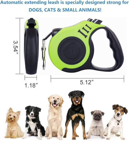 Retractable Green Dog Leash for Medium & Small Dogs & Cats - 16.5FT Tangle Free, Heavy Duty Walking Leash with Anti Slip Handle, Pause & Lock Strong Nylon Tape
