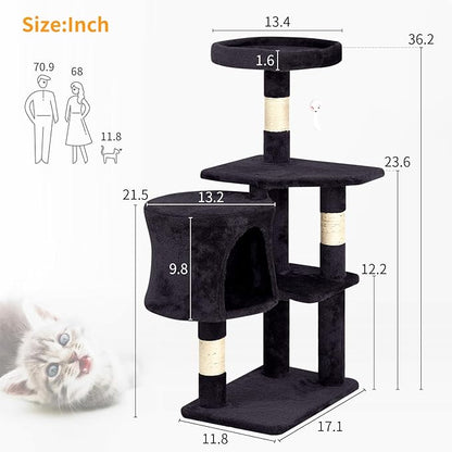 BestPet | 36" Cat Tree Tower | Dark Gray | Sturdy Multi-Level Cat Tree with Plush Condo, Cozy Perch, Sisal Scratching Posts, Hanging Toy and Stable Frame | Easy Assembly | for Kittens & Adult Cats