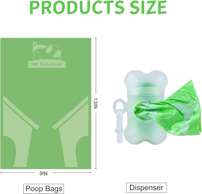 ECO-CLEAN 360 Count Dog Poop Bags with Dispenser, Leak-Proof, Unscented, 0.2 Ltr Capacity, Indoor/Outdoor Use
