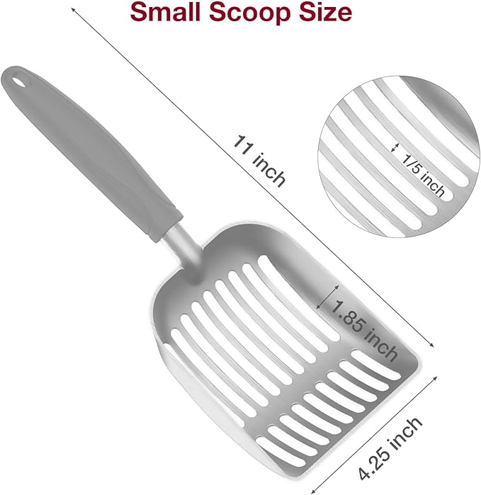Cat Litter Scoop, Kitty Metal Scooper, Aluminum Alloy Sifter, Kitten Pooper Lifter, Deep Shovel, Long Handle, Poop Sifting, Durable, Heavy Duty, for Litter Box