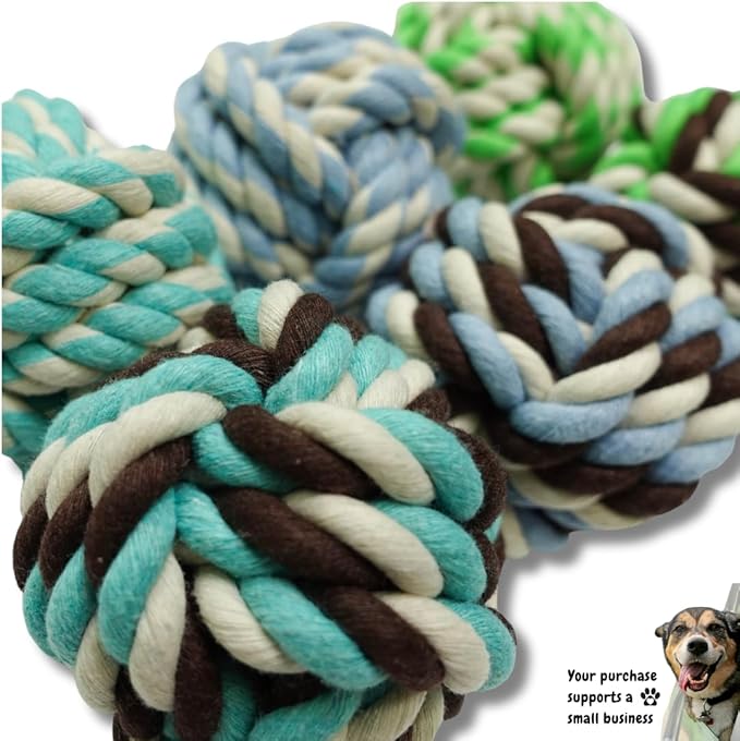 Otterly Pets 6 Pack Rope Balls for Small Dogs & Puppies - Durable, Interactive Chew Toys - for Playtime and Fetch- Ideal for Teething, Training, and Playtime
