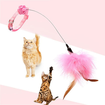 Cat Feather Toy with Collar - Indoor Amusing Teaser Self-Teasing Toy