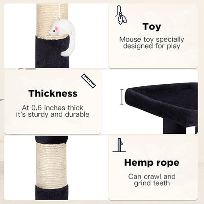 BestPet | 37" Cat Tree Tower | Dark Gray | Sturdy Multi-Level Cat Tree with Plush Condo, Cozy Perch, Sisal Scratching Posts, Hanging Toy and Hammock | Easy Assembly | for Kittens & Adult Cats